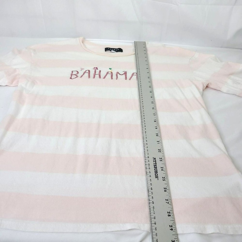 Pacsun Embroidered Bahamas T- Shirt Womens LG -90s Style Crew Striped Pink White - Picture 4 of 8